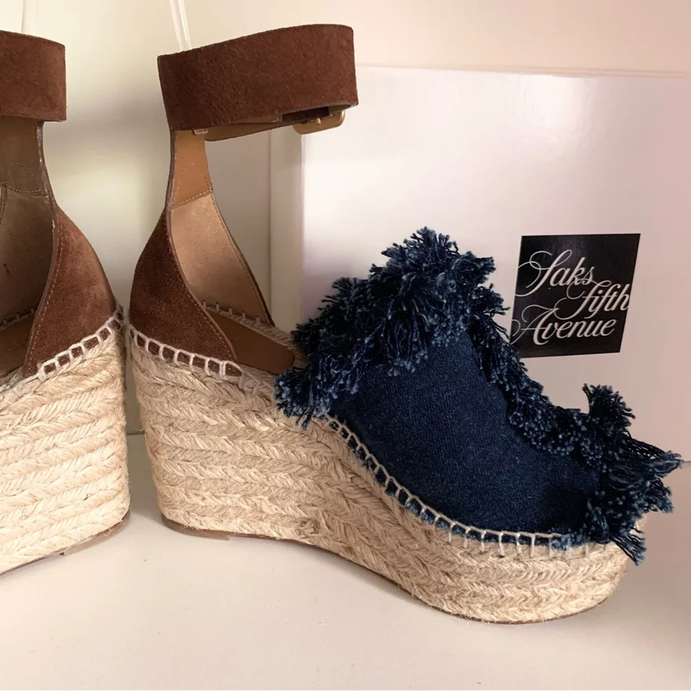 Chloe suede denim wedge heels